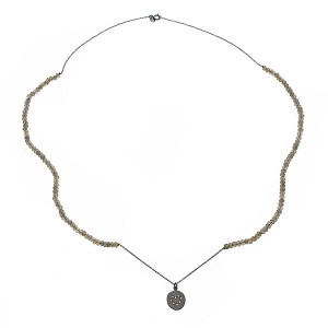 Sterling Silver Black Rhodium Diamond-Quartz Mixed Labradorite Bead Necklace