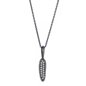 Black Rhodium Sterling Silver Diamond-Quartz Charm Necklace