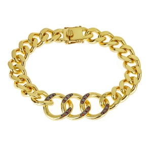 Sterling Silver 18kt Yellow Gold Glaze Ruby-Quartz Link Bracelet