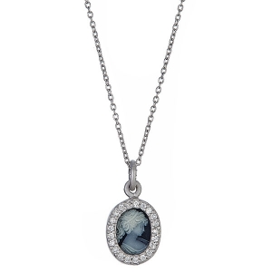 Sterling Silver Cameo with Diamond-Quartz Necklace
