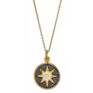 Sterling Silver 18kt Yellow Gold Glaze Diamond-Quartz Star Necklace