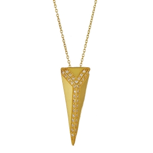 Sterling Silver 18kt Yellow Gold Glaze Diamond-Quartz Spear Necklace