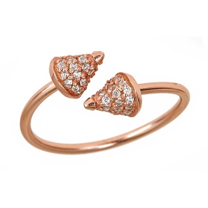 Sterling Silver 18kt Rose Gold Glaze Diamond-Quartz Spike Ring