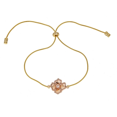 Sterling Silver 18kt Yellow Gold Glaze White Topaz Rose Gold Glaze Flower Bracelet