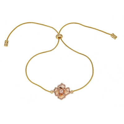 Sterling Silver 18kt Yellow Gold Glaze White Topaz Rose Gold Glaze Flower Bracelet