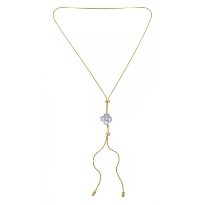 Sterling Silver 18kt Yellow Gold Glaze White Topaz Flower Lariat Necklace