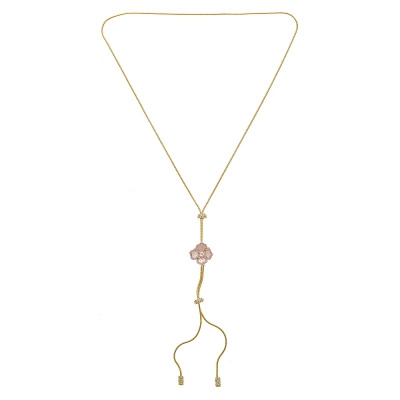 Sterling Silver 18kt Yellow Gold Glaze White Topaz Rose Flower Lariat Necklace