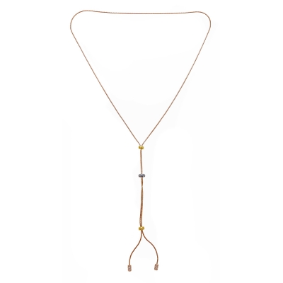 Sterling Silver 18kt Rose Gold Glaze White Topaz Adjustable Lariat Necklace