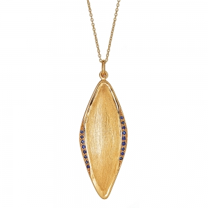 Sterling Silver 18kt Yellow Gold Glaze Blue Sapphire Marquis Necklace