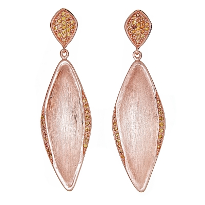 Sterling Silver 18kt Rose Gold Glaze Yellow Topaz Marquis Earrings