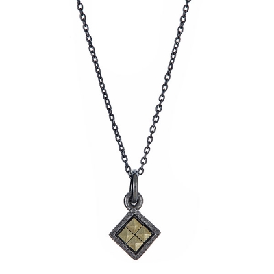 Black Rhodium Sterling Silver and 18kt Gold Glaze Pyramid Necklace